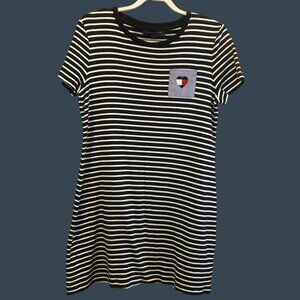 Tommy Hilfiger SS Pullover Shirt Dress Navy White Striped Comfort Wear Pocket Em